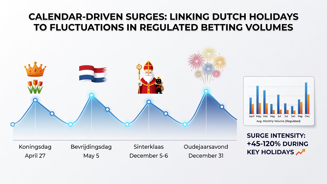 Kaart van Nederland met gemarkeerde regio's waar gokvolumes stijgen rond feestdagen