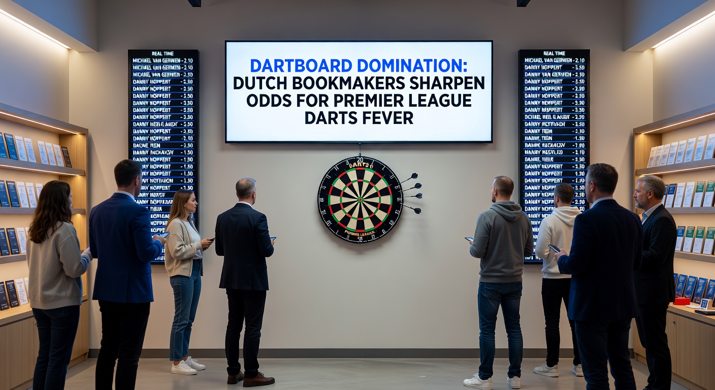 Schermen met dynamische odds voor Premier League Darts bij een Nederlandse bookmaker, inclusief live updates op matchwinnaars en props zoals hoogste checkout