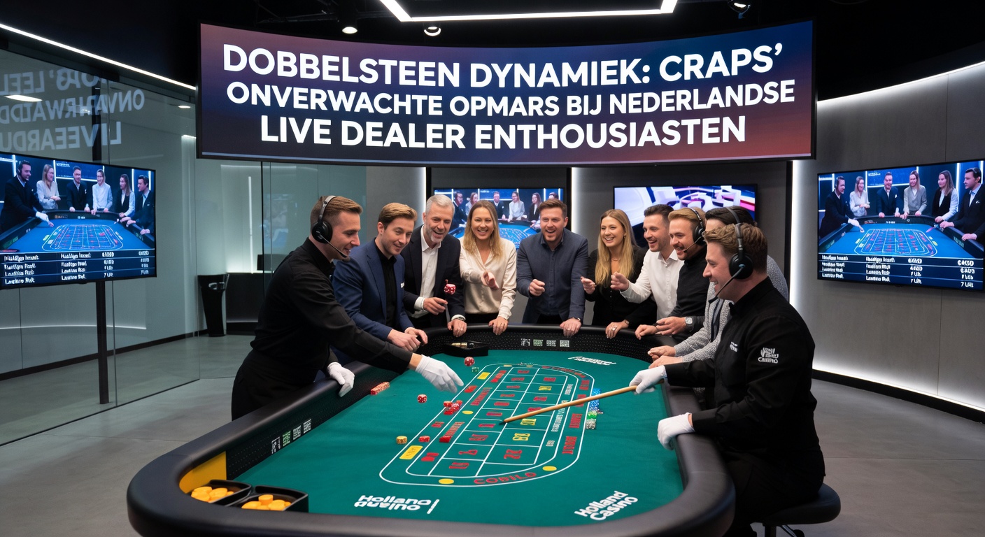 Dobbelstenen rollen over een digitale craps-tafel met live dealer en grafieken van stijgende populariteit in Nederland