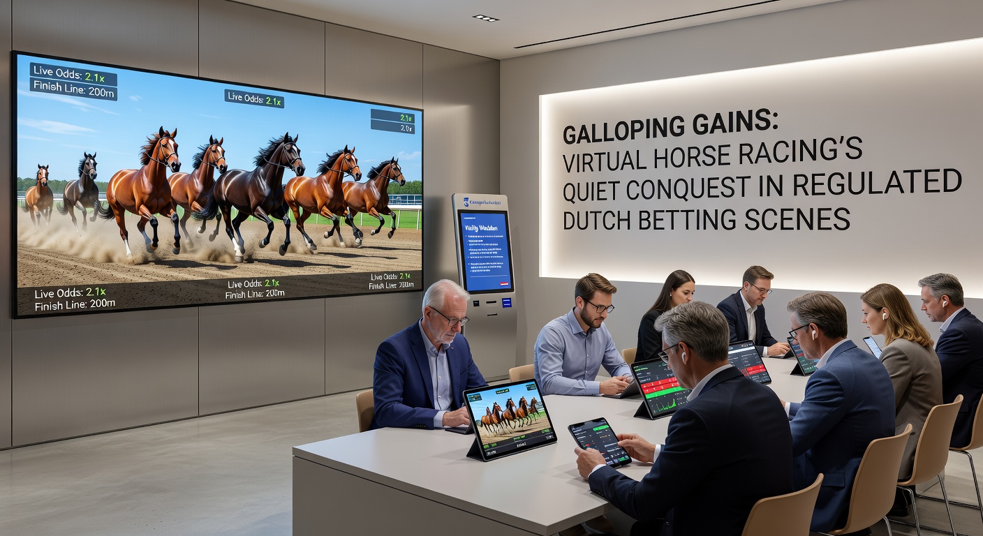 Grafiek met groeiende inzetvolumes in virtuele paardenraces op Nederlandse platforms, met pieken in 2025 en vooruitzichten voor 2026