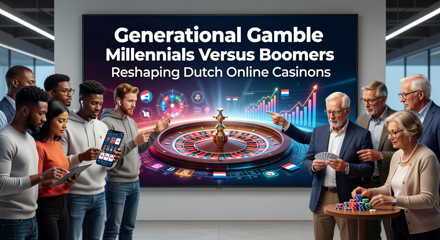 Jonge millennial en oudere boomer spelen tegelijkertijd op mobiele en desktop online casino platforms in Nederland