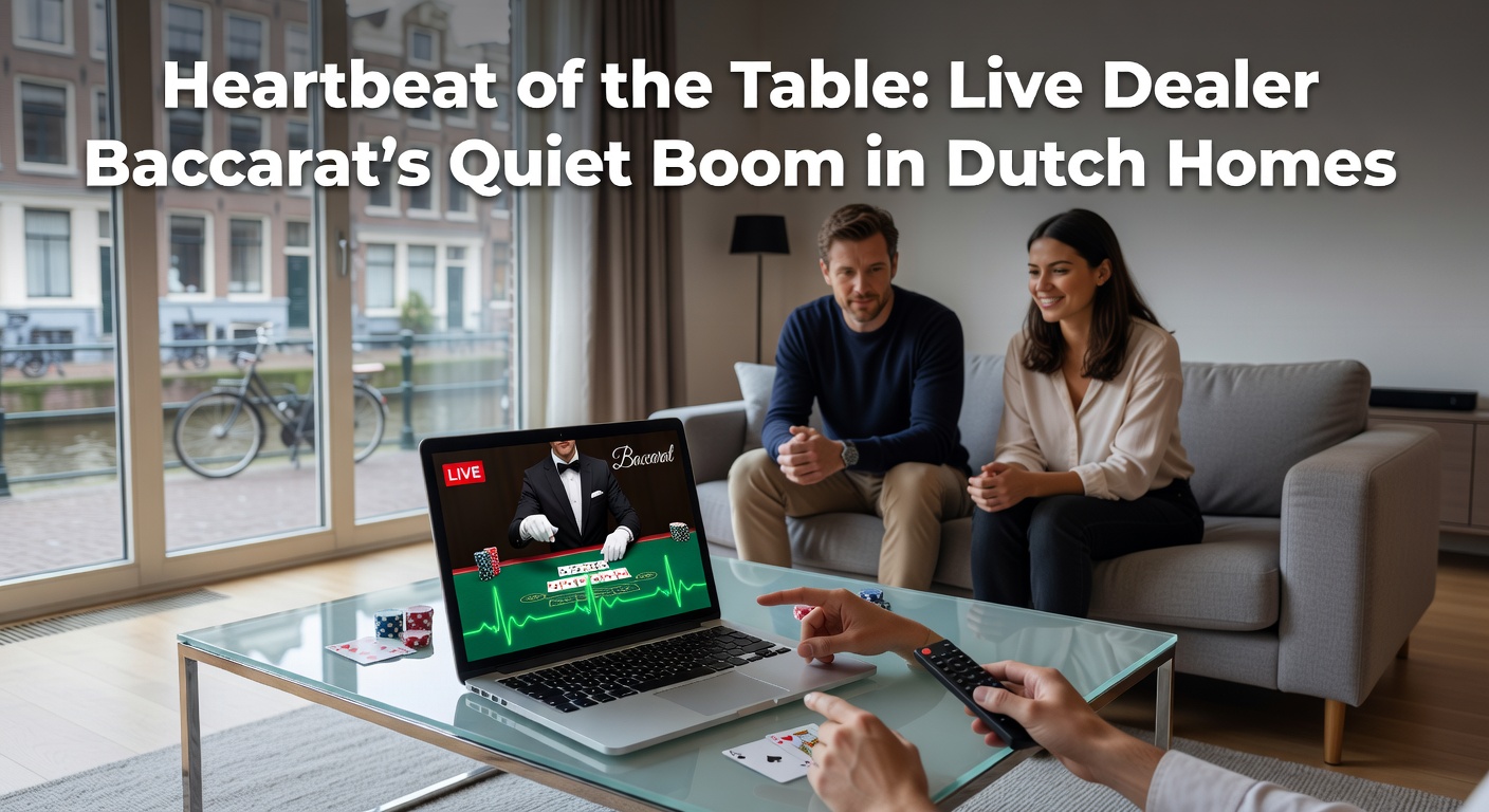 Nederlandse speler aan een live baccarat-tafel op mobiel, met dealer in een luxe studio op de achtergrond