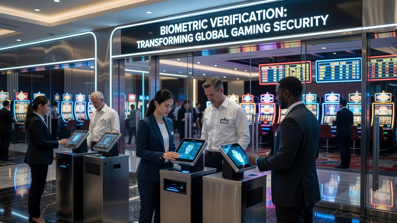 Biometrische verificatie in actie bij een casino terminal met vingerafdrukscanner en gezichtsherkenning