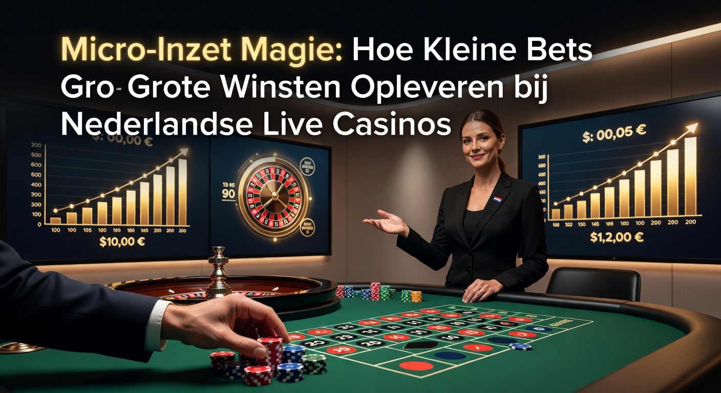 Grafiek met stijgende lijnen van micro-inzet winsten in Nederlandse live casinos, inclusief taartdiagrammen van populaire spellen en een dealer die chips uitdeelt