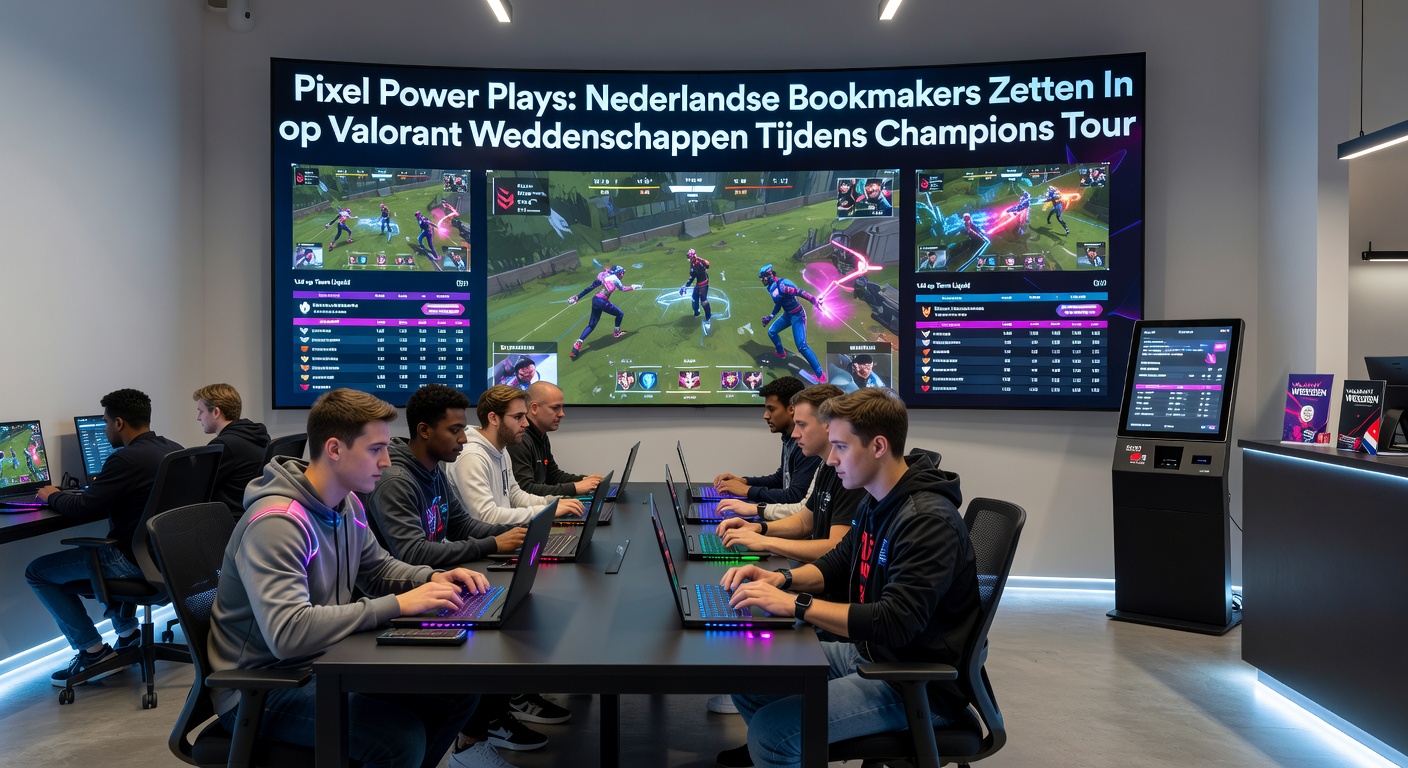 Grafiek met stijgende weddenschapsvolumes op Valorant tijdens VCT, met Nederlandse vlag en bookmaker-icons