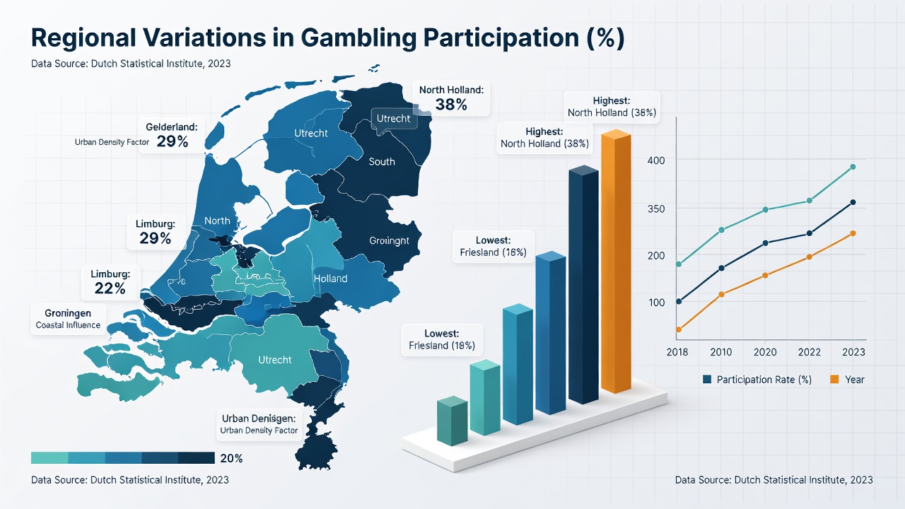 Grafiek die gokdeelnamepercentages per Nederlandse provincie vergelijkt met demografische gegevens