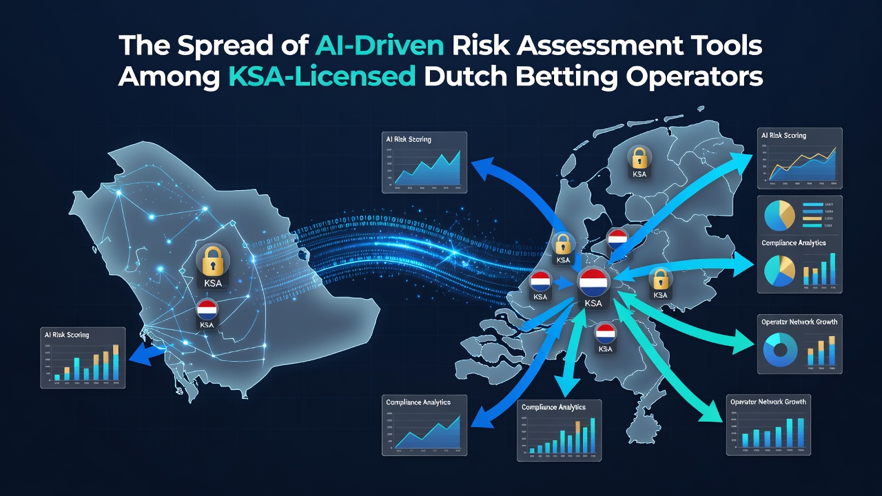 Illustratie van AI-gestuurde risicobeoordeling in Nederlandse online weddenschapsomgevingen met data-analyse dashboards